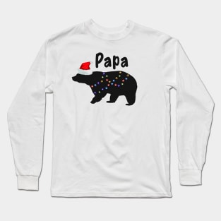 Papa Bear Shirt Christmas Pajamas Matching Santa Hat Lights Long Sleeve T-Shirt